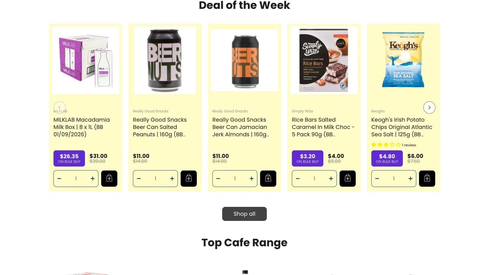 Khu vực Deal of the Week với giá mua số lượng lớn và bộ chọn số lượng