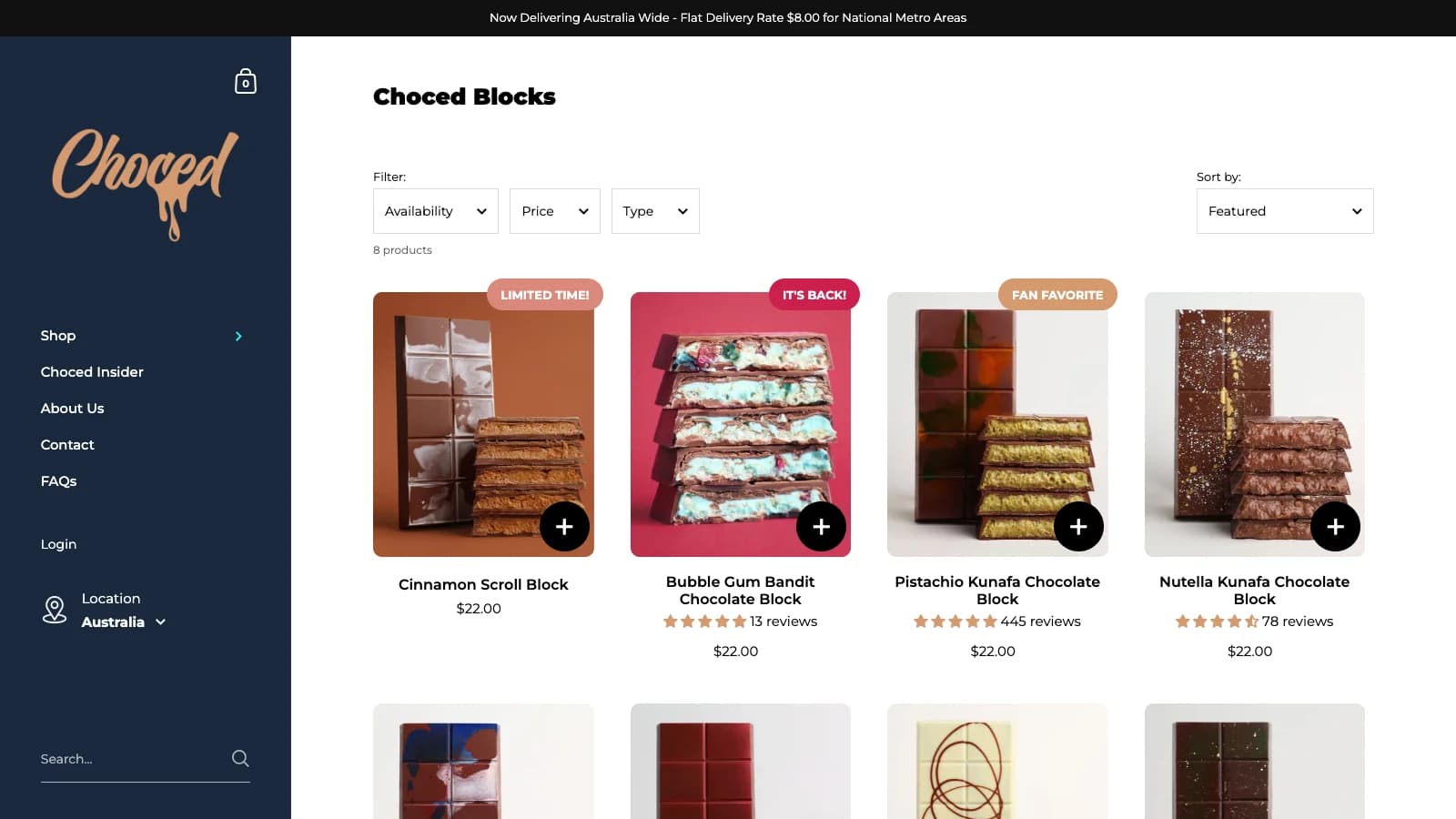 Danh mục Choced Blocks với bộ lọc tình trạng, giá và loại