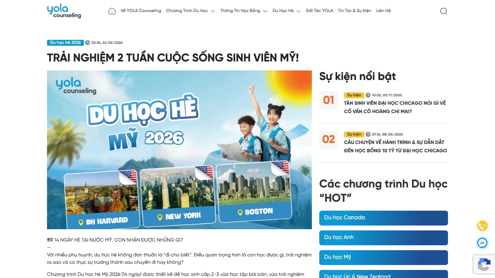 Bài viết du học hè Mỹ 2026 kèm các chương trình liên quan