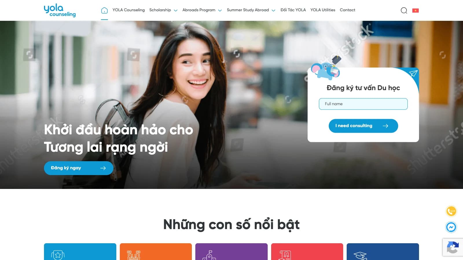 Phiên bản tiếng Anh của trang chủ YOLA Counseling