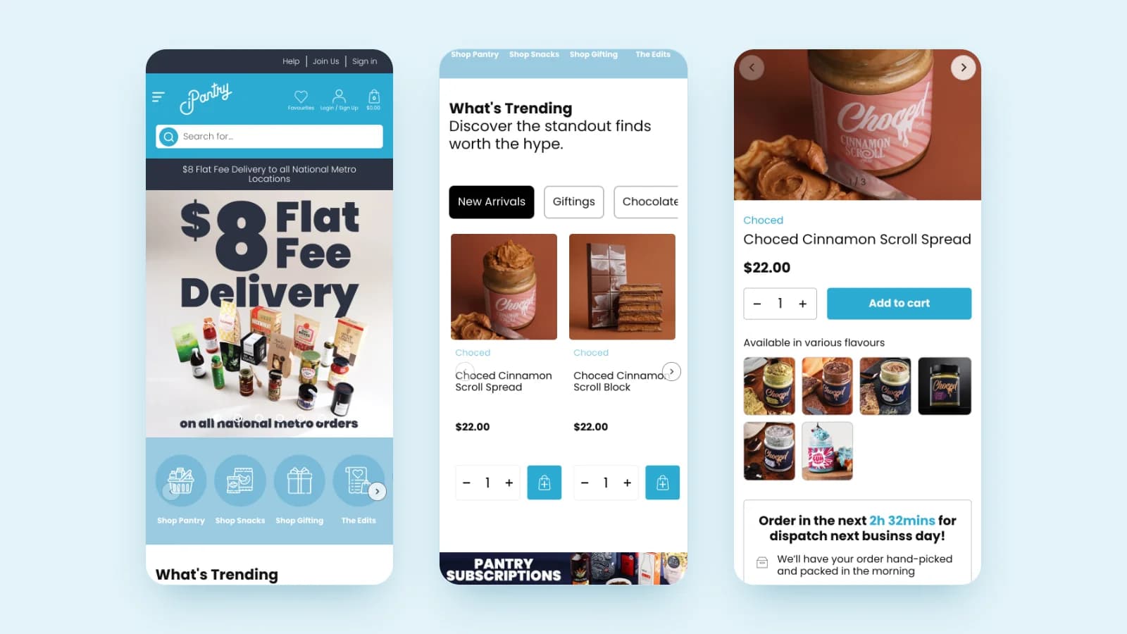 iPantry trên di động: trang chủ, sản phẩm nổi bật và trang sản phẩm