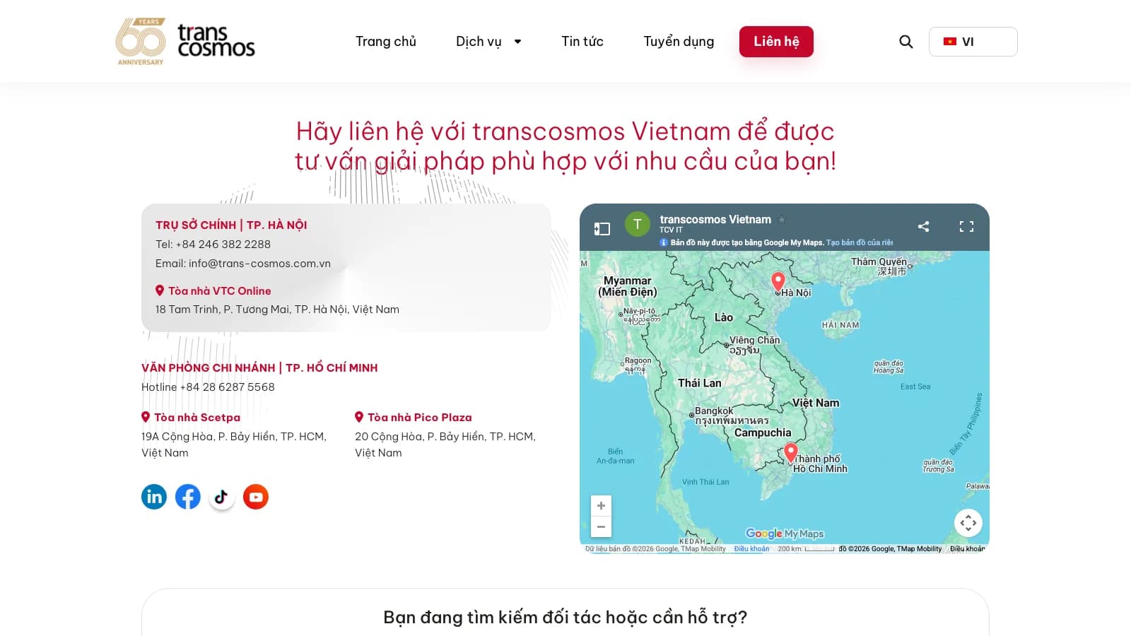 Trang liên hệ với địa chỉ văn phòng và bản đồ