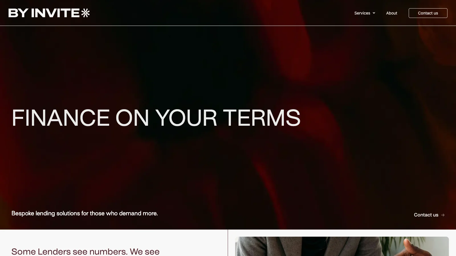 Phần đầu trang chủ By Invite Finance: Finance on your terms