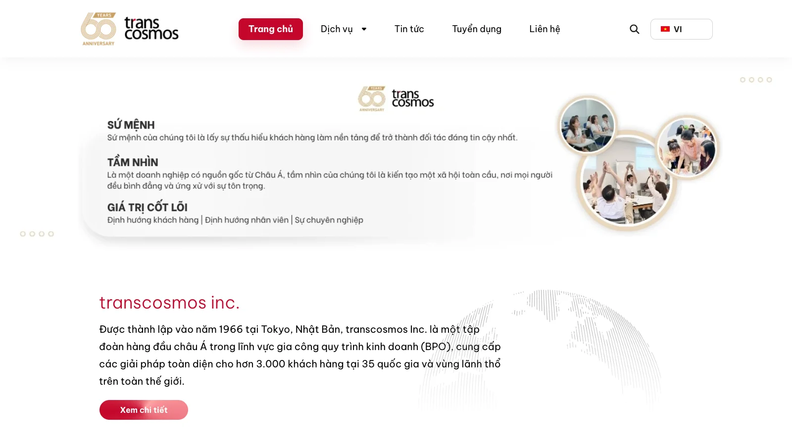 Trang chủ transcosmos Việt Nam với sứ mệnh, tầm nhìn và giá trị cốt lõi